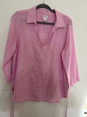 Sigrid Olsen Pink Linen Split V Tunic